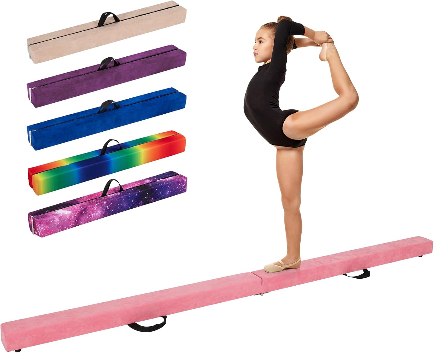 GYMAX 7/8/9 FT Folding Balance Beam, Portable Foam Gymnastic Beam w/Solid Wood Base, Carry Handle & Anti-Slip Bottom for Kids Teens Floor Home Gym