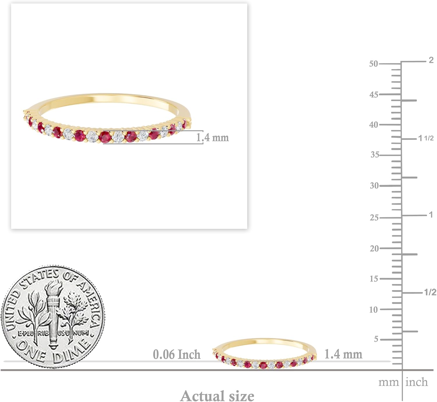 Dazzlingrock Collection Alternate Round Ruby & White Diamond Wedding Stackable Band for Women in Solid Gold - Image 5