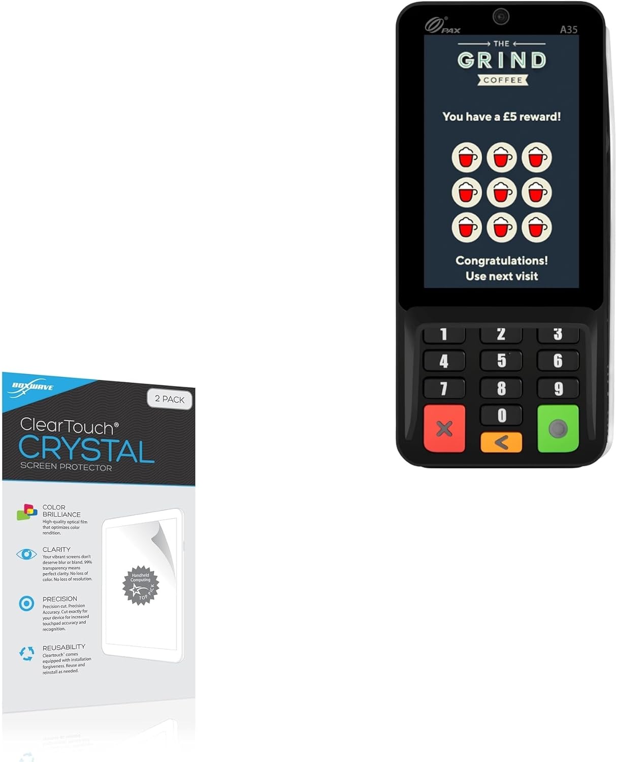 BoxWave Screen Protector Compatible with Pax A35 - ClearTouch Crystal (2-Pack), HD Film Skin - Shields from Scratches