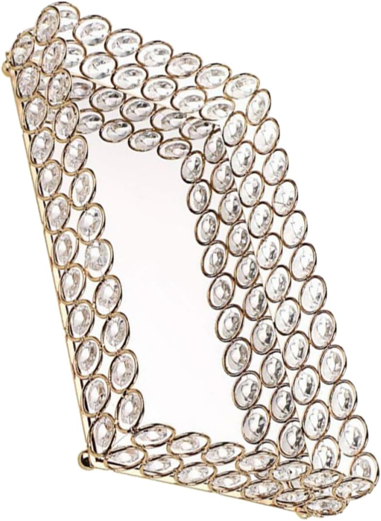 Crystal Mirror Vanity Tray, Metal and Crystal Decorative Organizer