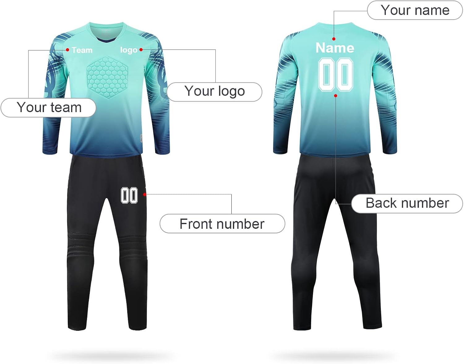Custom Goalie Jersey Soccer for Adult/Kids Goalkeeper Jersey Personalized Long Sleeve and Pants with Name Team Logo - Image 2