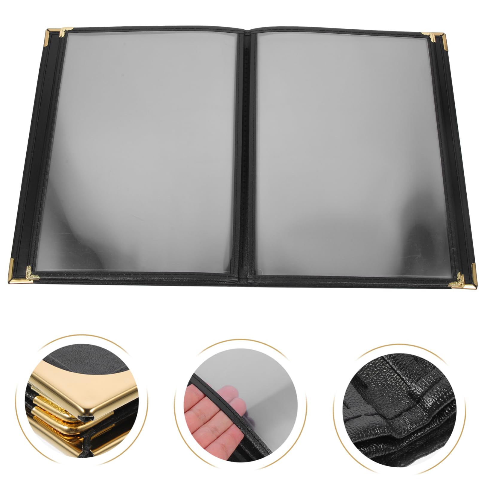 HOMOCONO Loose-Leaf Holderrecipe Binder Menu Double Panel Menu Cover Recipe Cover Stitched Menu Clear Sleeves Menu Holder Menu Protective Cover Recipe Binders Clear Liner Black PVC