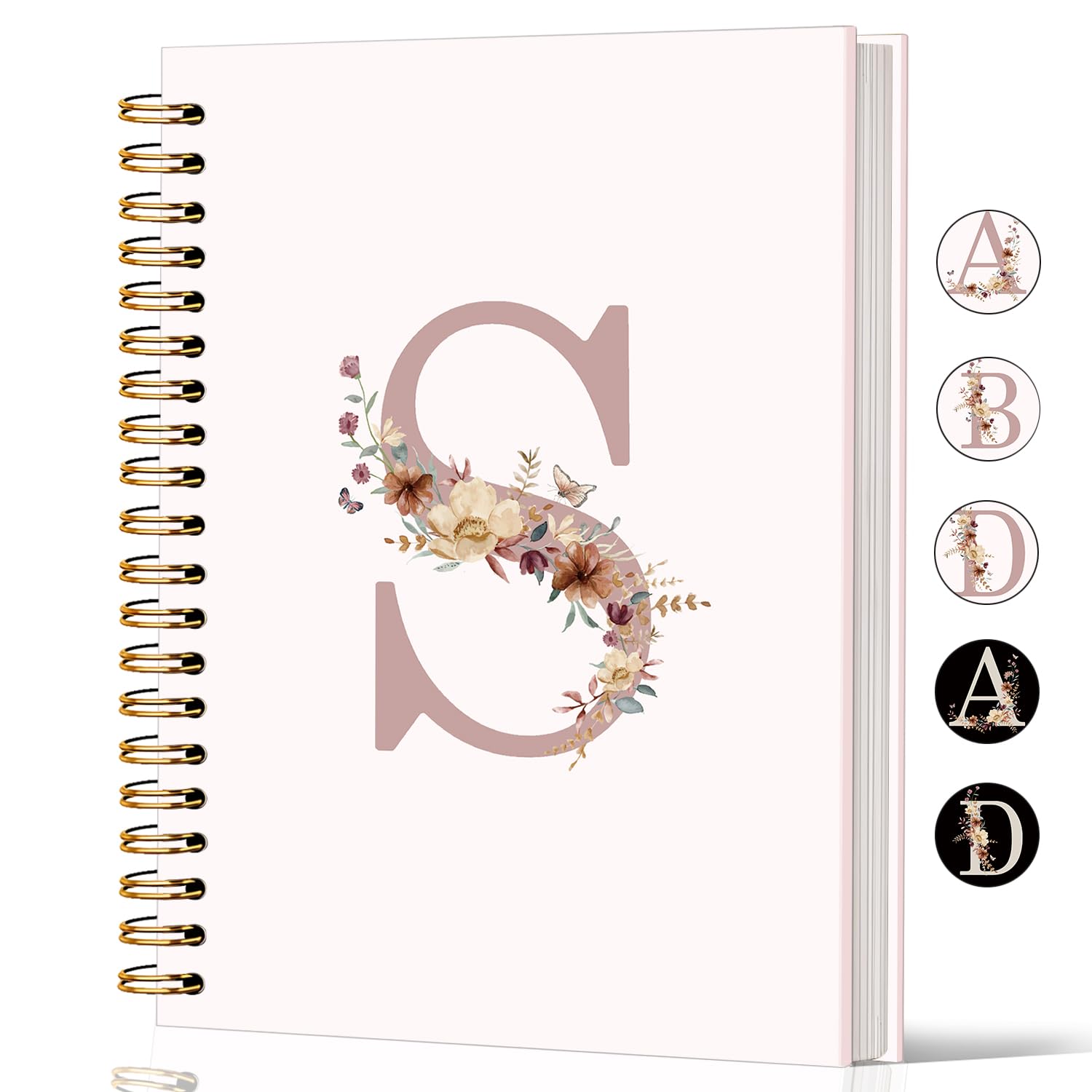Lacama Pink Initial Letter S Notebook Journal, Customized Monogrammed Gifts, Aesthetic Wildflower Personalized Spiral Notebook, Birthday Gifts for Women, School Supplies, Office Supplie 5.5x8.3
