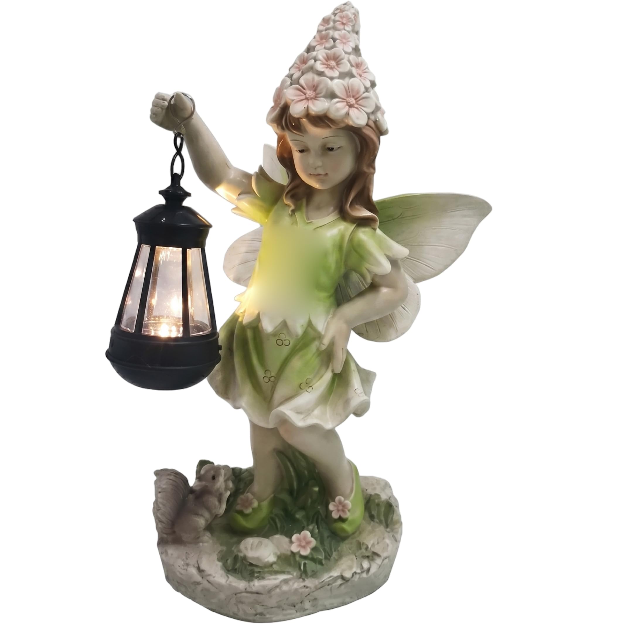 Striegro Fairy Statues, Solar Garden Statues Hand-Carved Garden Fairy with Lantern for Outdoor Yard Lawn, Style-2..