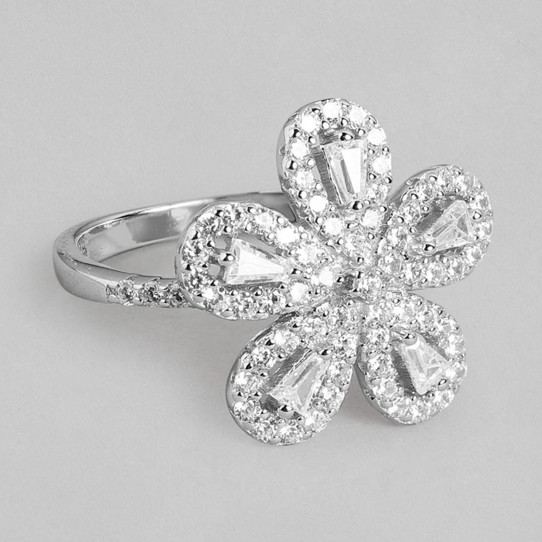 Women's 925 Sterling Silver Dazzling Floral Cubic Zirconia Ring