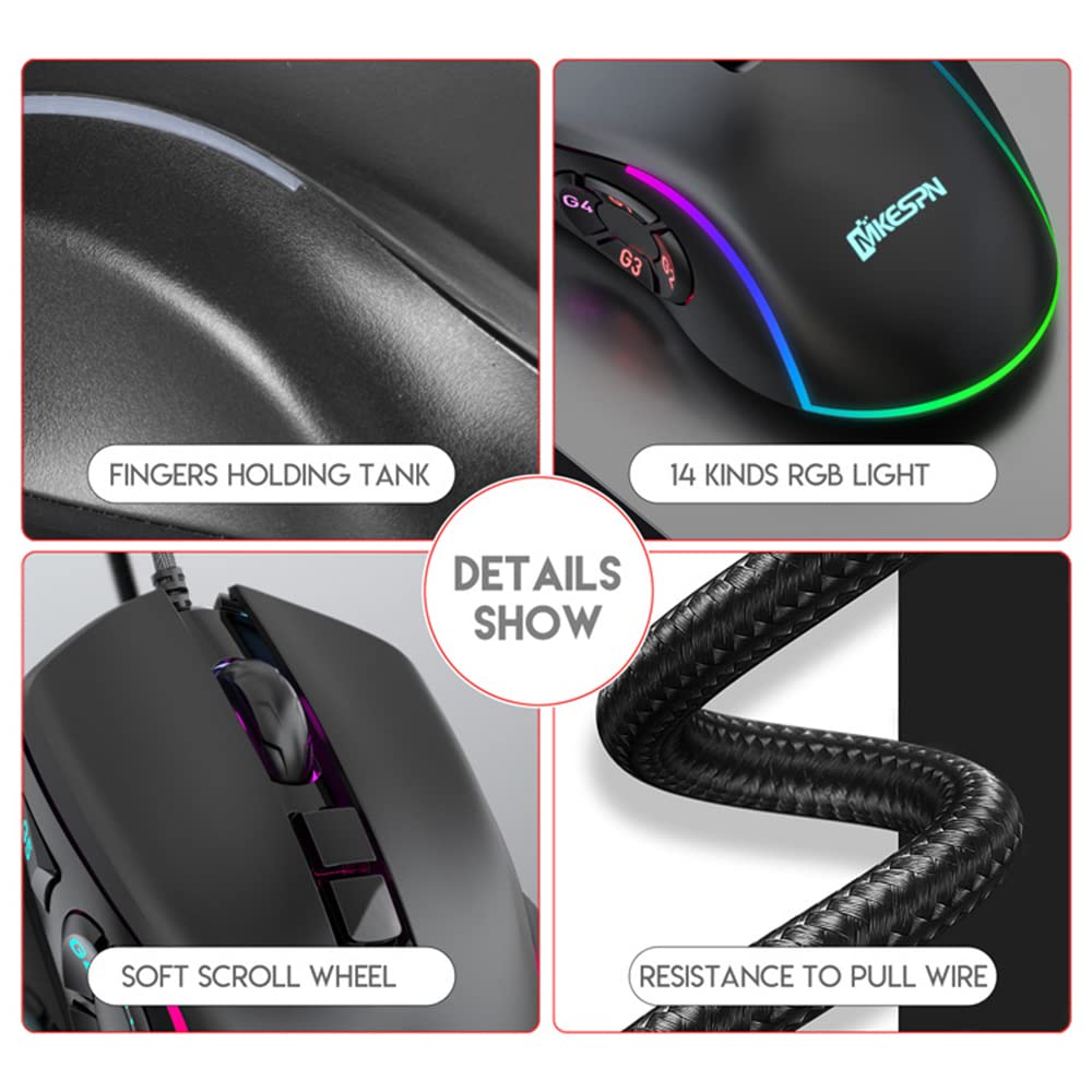 Mysz do gier 6D komputerowa mysz przewodowa ergonomiczna konstrukcja RGB światło optyczne myszy do laptopa PC
