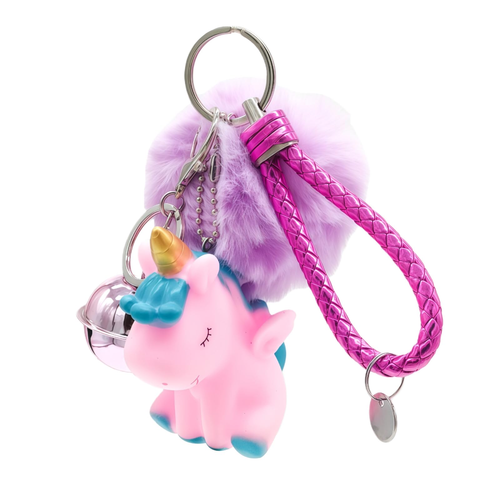 Baseballbat Women's Purple Unicorn Keychain Silicone Unicorn Keyring Pom Pom Key Chain Purse Backpack Bag Car Key Charm Fluffy Plush Ball Keyring With Bell Pendant For Birthday Gifts