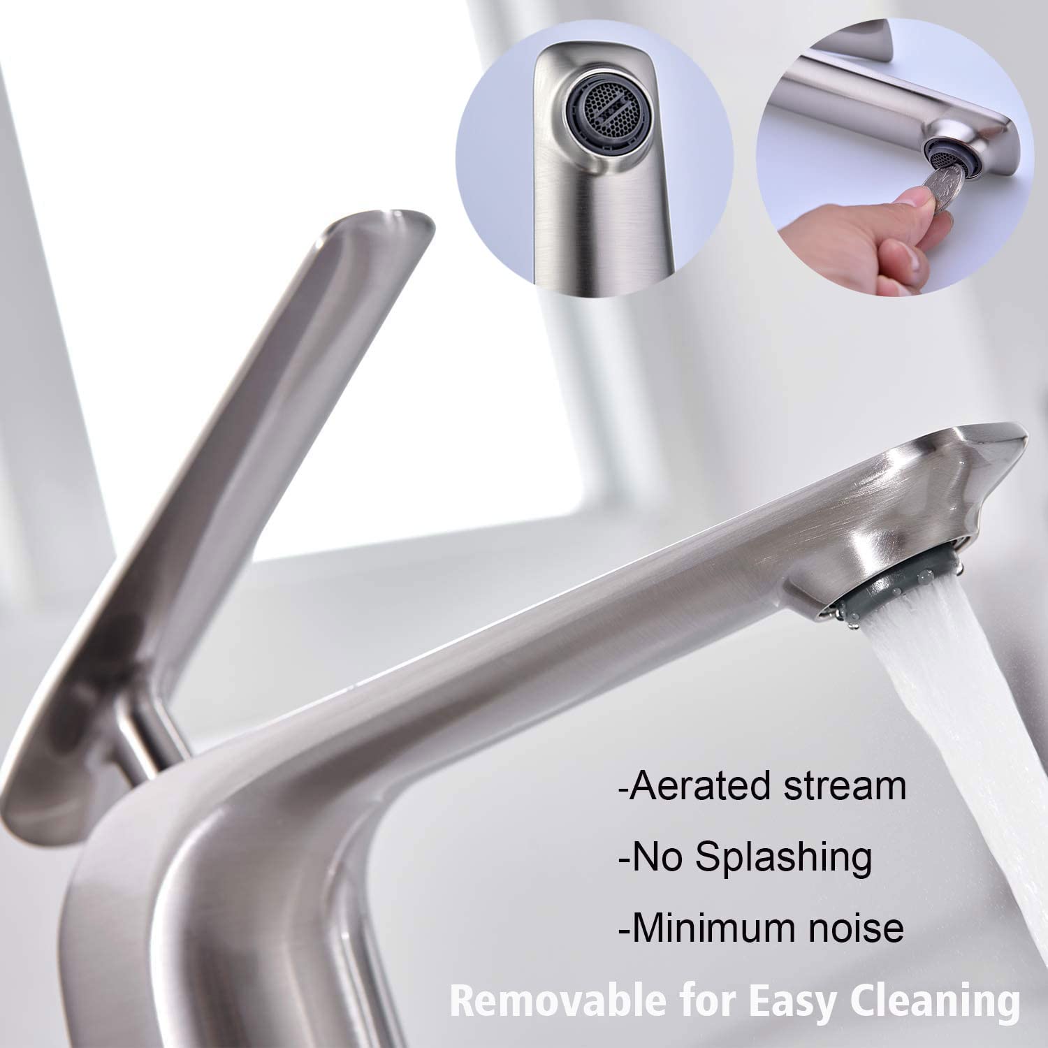 Tocaloca - Rubinetto per lavabo da bagno, in nichel spazzolato, rubinetto da cucina, in rame, senza scarico pop-up, valvola certificata CUPC moderno Short Basin Faucet Rubinetto per lavabo corto