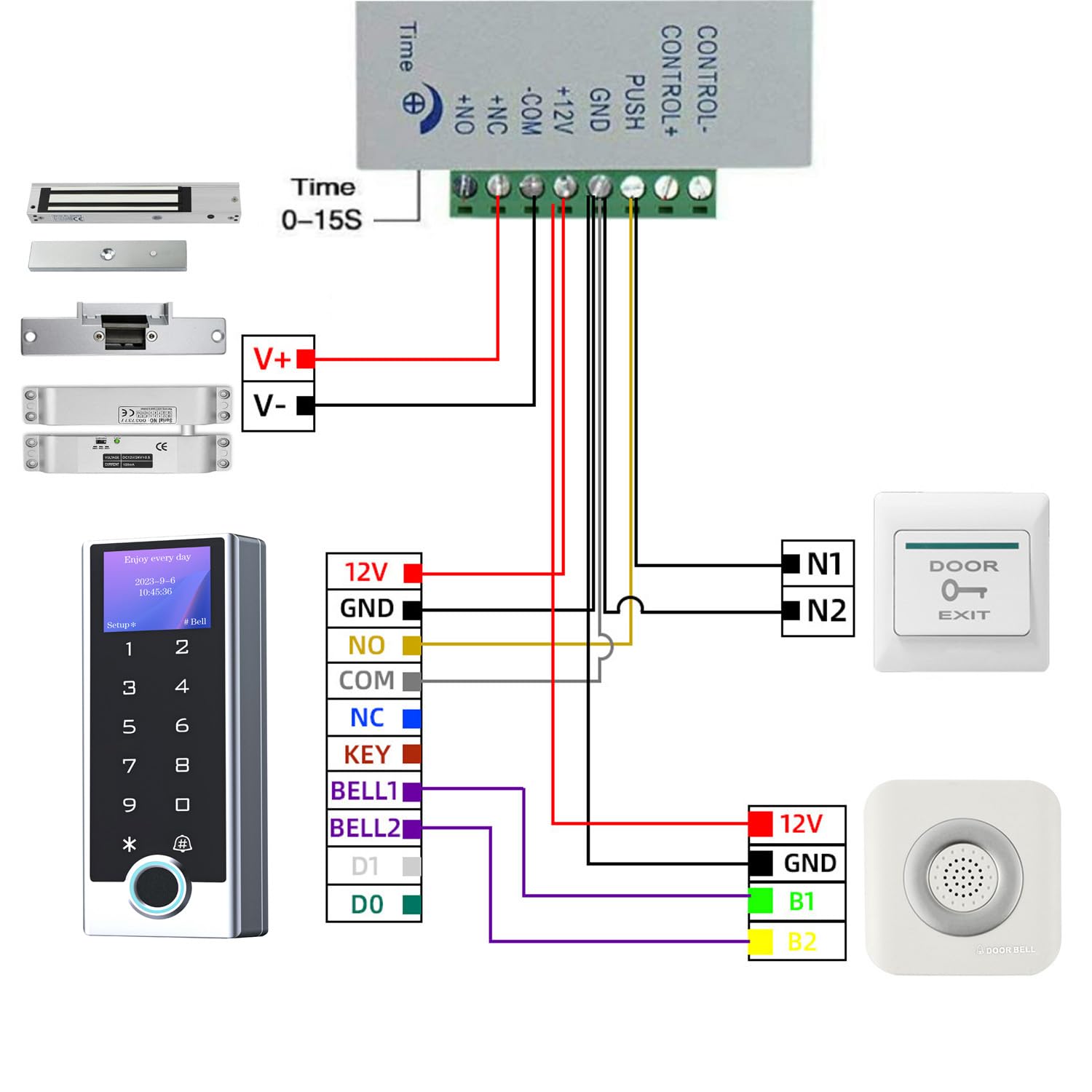 Zutrittskontrolle mit Fingerabdruck für Tür und Tor, Codeschloss RFID 125kHz + 10 ID-Transponder, LCD-Display, Metall IP68, WG26/WG34, PIN + Transponder, DC 12–24V, Wohnung Büro Geschäft T15
