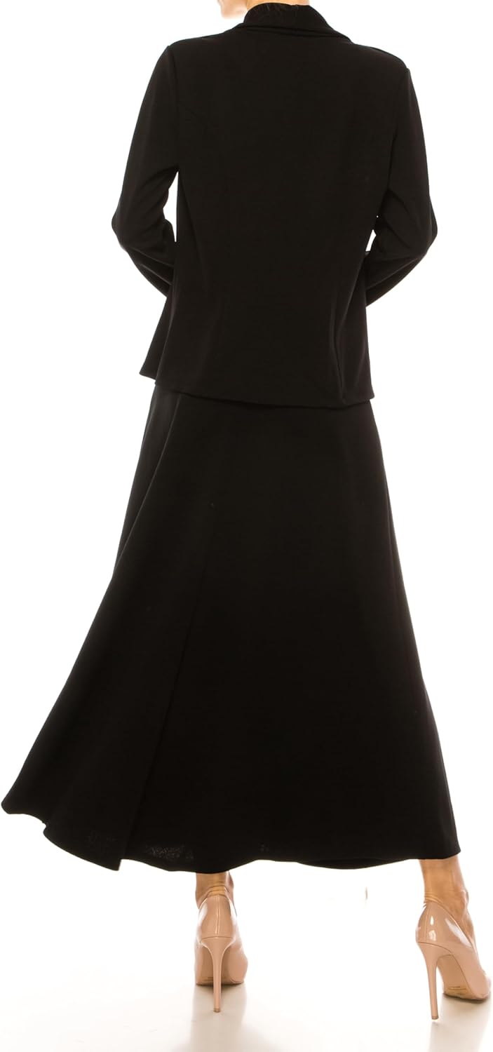 Women's 2-Piece Solid Set Open Front Blazer and Matching Long Skirt