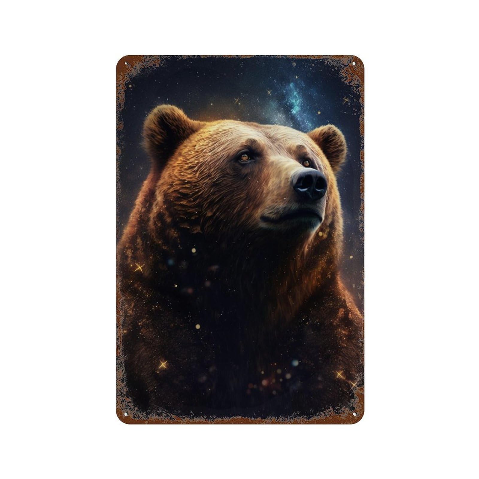 Rust Effect Galactic Bear Majesty -2 Rusty Metal Tin Sign 11.8"x7.9", Farmhouse Wall Decor for Cafe, Home Bar And Lounge Decor