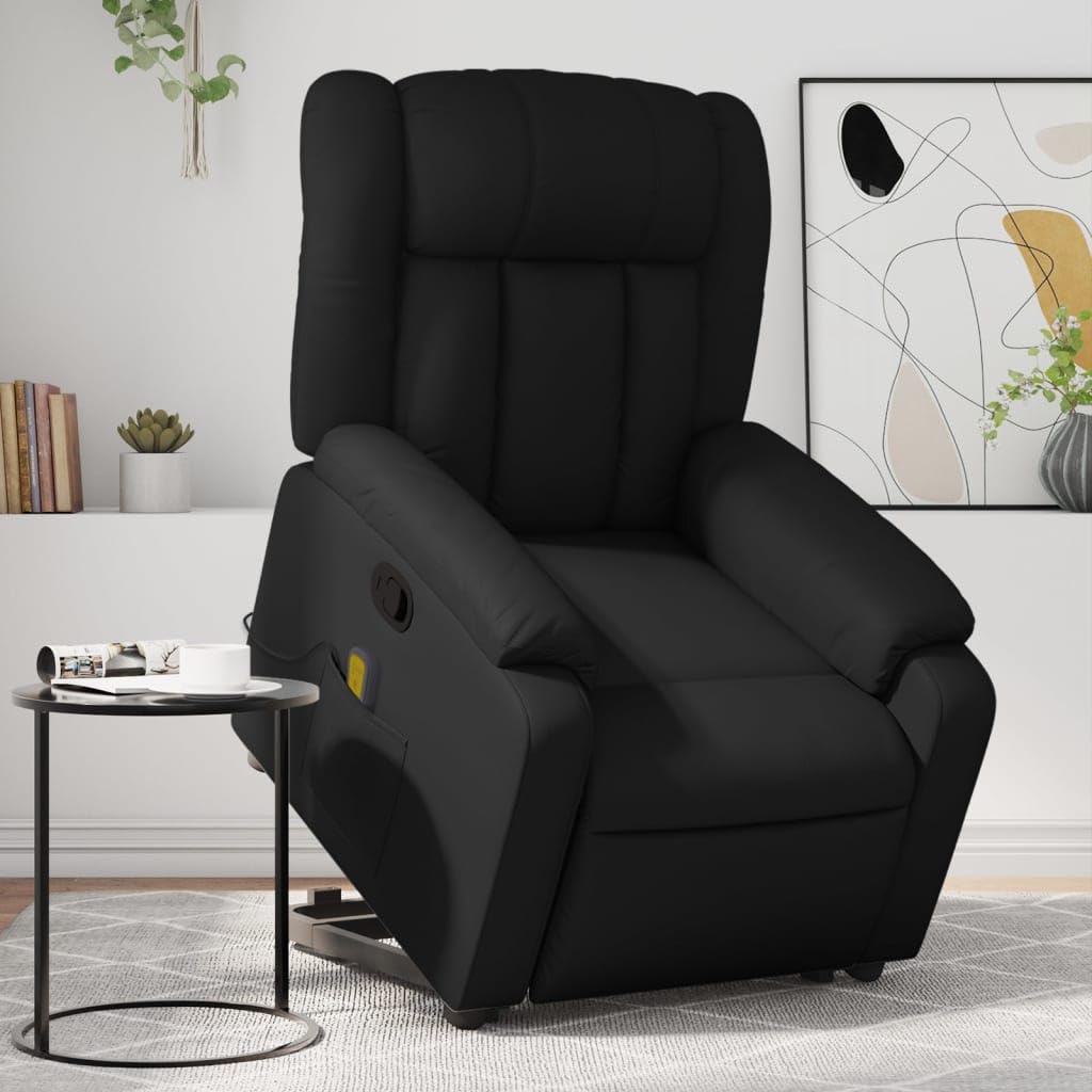 Sillón Relax de Masaje con Ayuda para Levantarse Sillon Levanta Personas, Sillón Elevador, Sillon Relax Reclinable con Mando a Distancia-Negro-Cuero