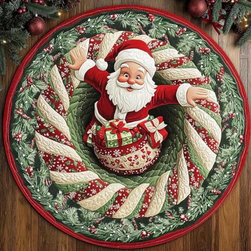 Tapis de Noël rond illusion d'optique en polyester haute qualité - 8