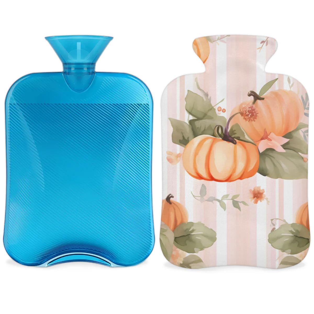 Hot Water Bottle with Soft Cover,2L Watercolor Pumpkin Hot Water Bag for Hot and Cold Compress, Hand Feet Warmer, Oil Painting Pumpkin Rubber Hot or Cold Water Bottle Halloween Christmas Decorations