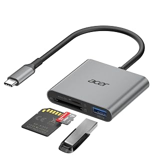 acer USB C SD Kartenleser mit Typ-A 3.0, USB-C Card Reader Aluminium Kartenlesegerät Typ C Micro SD Speicherkartenleser Adapter für iPhone 17 16 15 Serie,Galaxy S24,iPad MacBook Pro,Surface Pro usw. - Amazon product rated Grade A