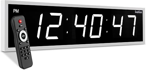 Ivation Reloj LED digital grande de 24 pulgadas | Reloj digital grande con pantalla multifunción – cronómetro, temporizador, alarmas, temperatura y