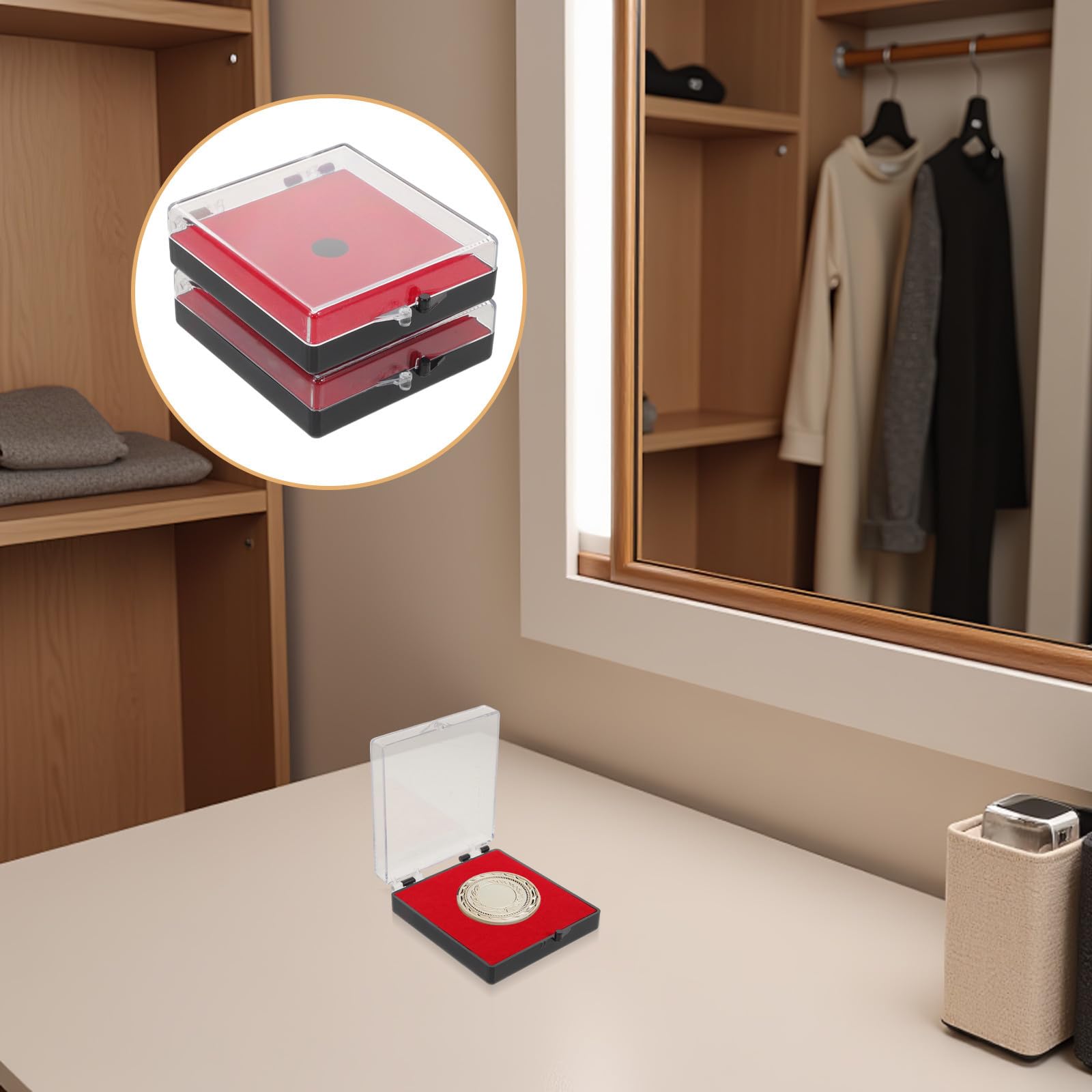 VALICLUD Boîte de Rangement pour Pièces de Monnaie et Rangement Polyvalent avec Doublure en Velours en Plastique Rouge Visibilité Claire Lot de 12pcs pour Exposition à Domicile