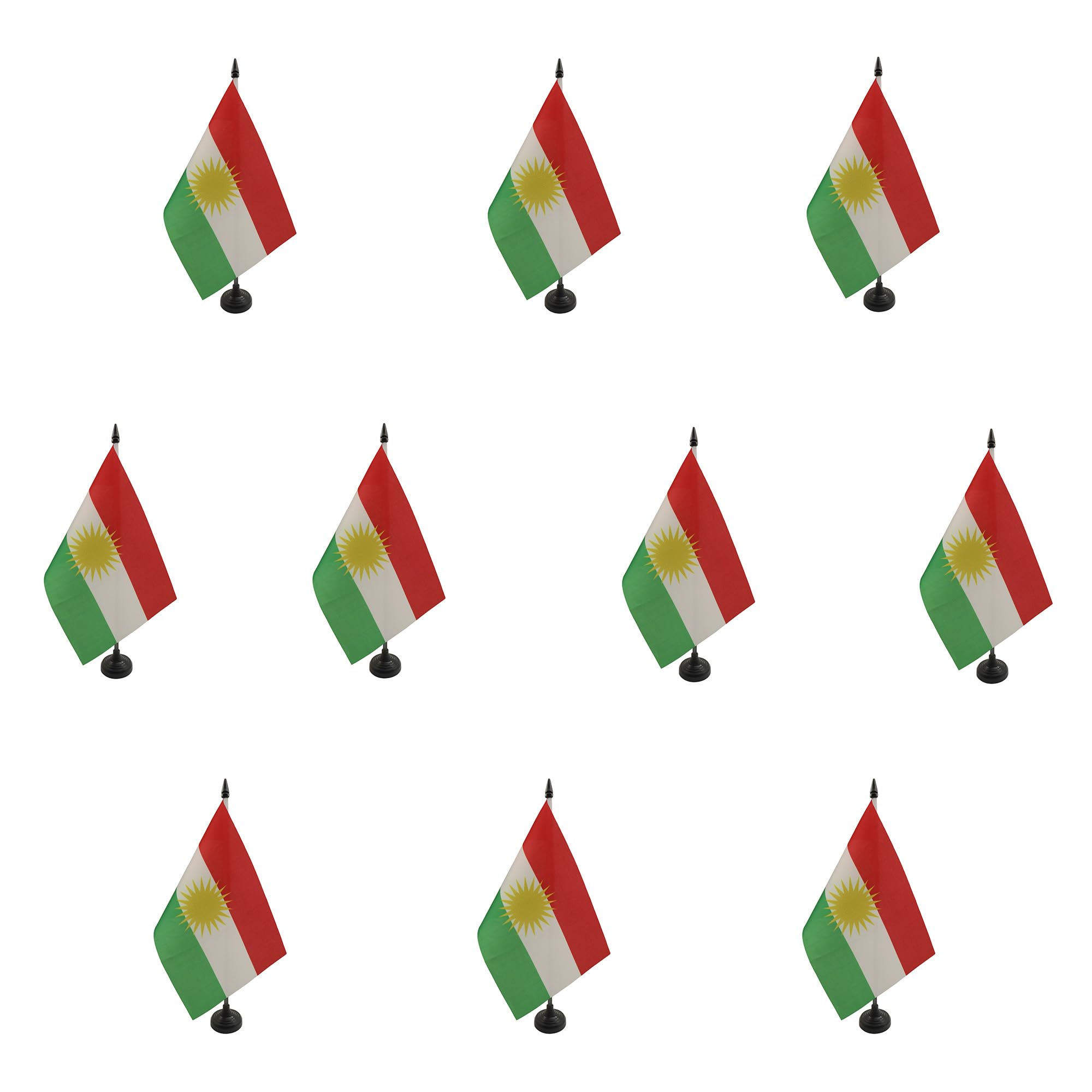 AZ FLAG - Set of 10 Kurdistan Table Flag 5'' x 8'' - 10 Small Curdistan Office Flags 100% Polyester 21 x 14 cm - Mini Desk Flag with 10'' Pole and Black Plastic Base