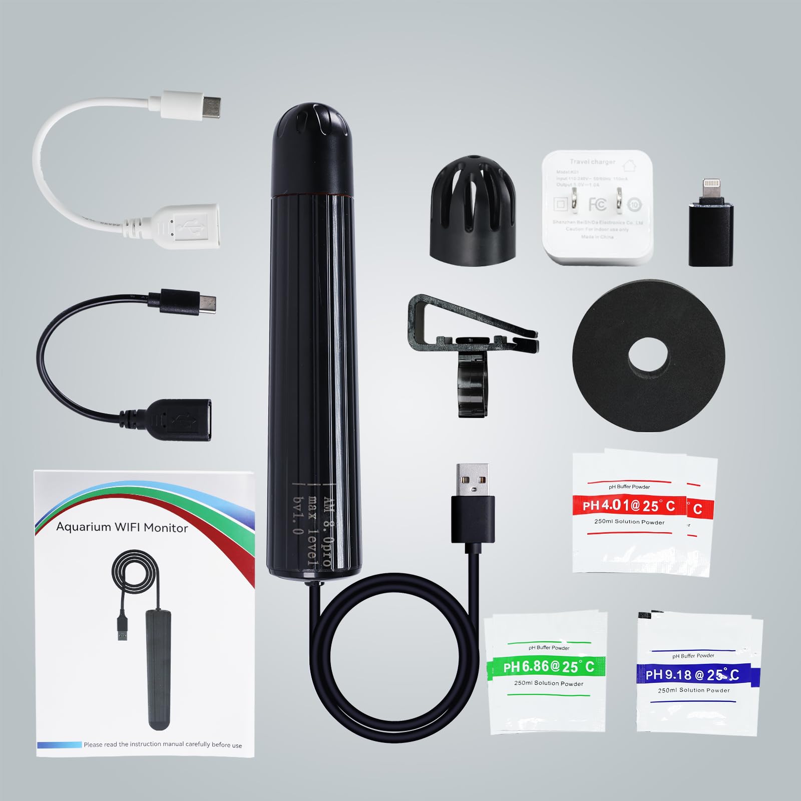 TEKCOPLUS Smart WiFi - Monitor digitale 7 in 1 per acquari e colture idroponiche, tester per pH, temperatura, TDS, salinità CE, gravità specifica e ORP, sonda multi-parametro in tempo reale con