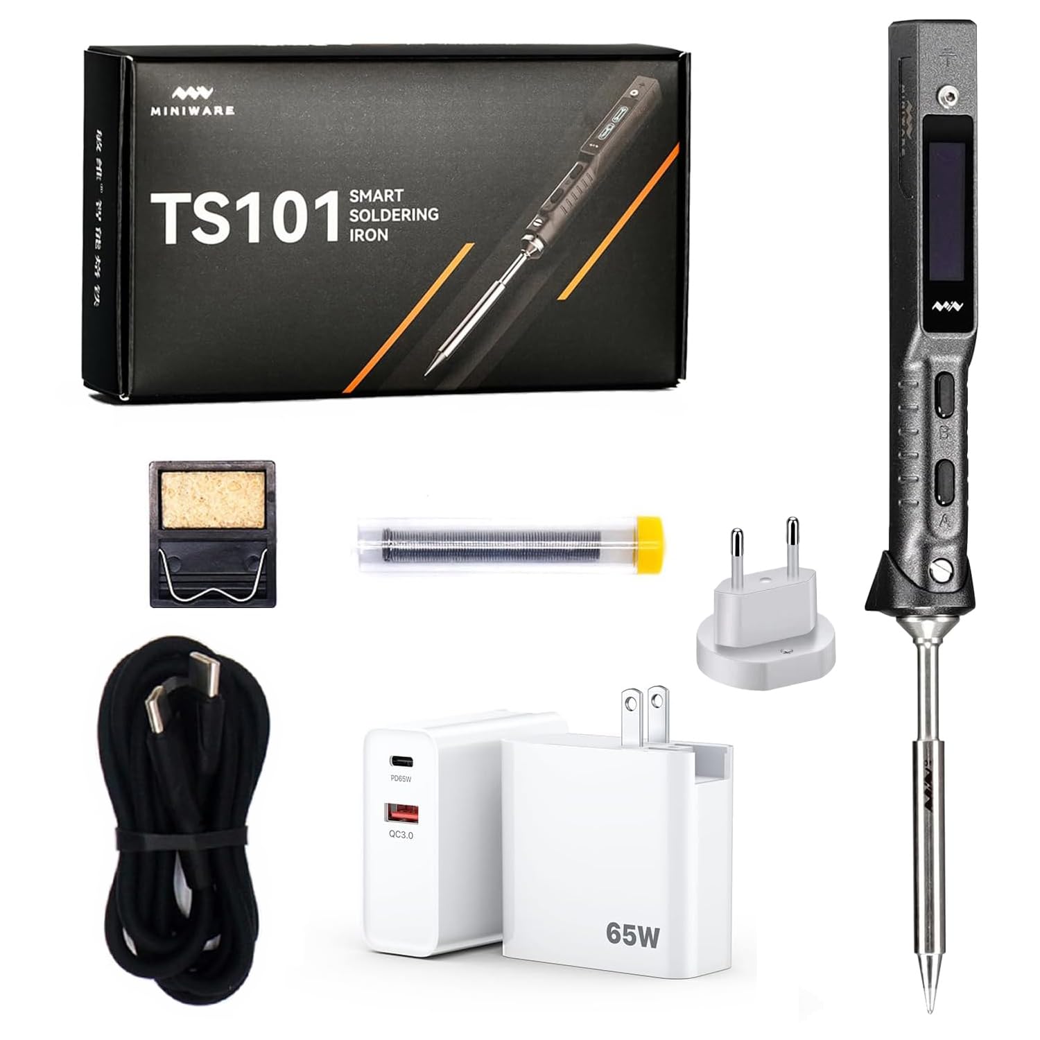 MINIWARE TS101 Saldatore Saldatore I Tips USB-C PD EU Spina Kit Portatile Digit 65W Riscaldamento Rapido Temperatura Regolabile 50-400℃