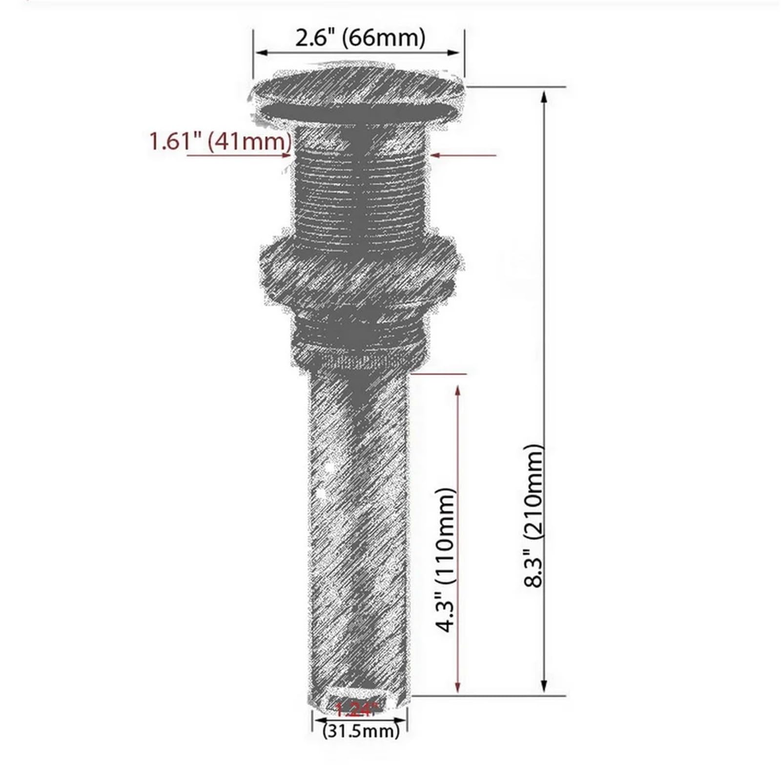 1 pz. Piletta di Scarico for lavandino con Tappo Rotondo Grande Senza Troppo Pieno tsd022