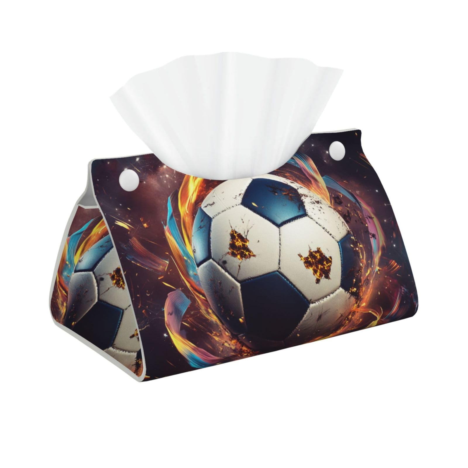 Ribbon Football Rectangular Leather Tissue Box Cover, Folding Facial Tissue Holder Dispenser for Car