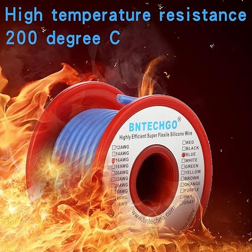 Vista 190 de Bntechgo 18 alambres de silicona suave y flexible, silicona resistente a altas temperaturas, altamente eficiente 18 AWG calibre, 150 hilos