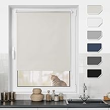 BondFree Blackout Roller Blind Klemmfix Thermal Blind No Drilling 85 x 220 cm (W x H) Cream, Sun Protection and Heat Protection Roller Blinds for Windows and Doors