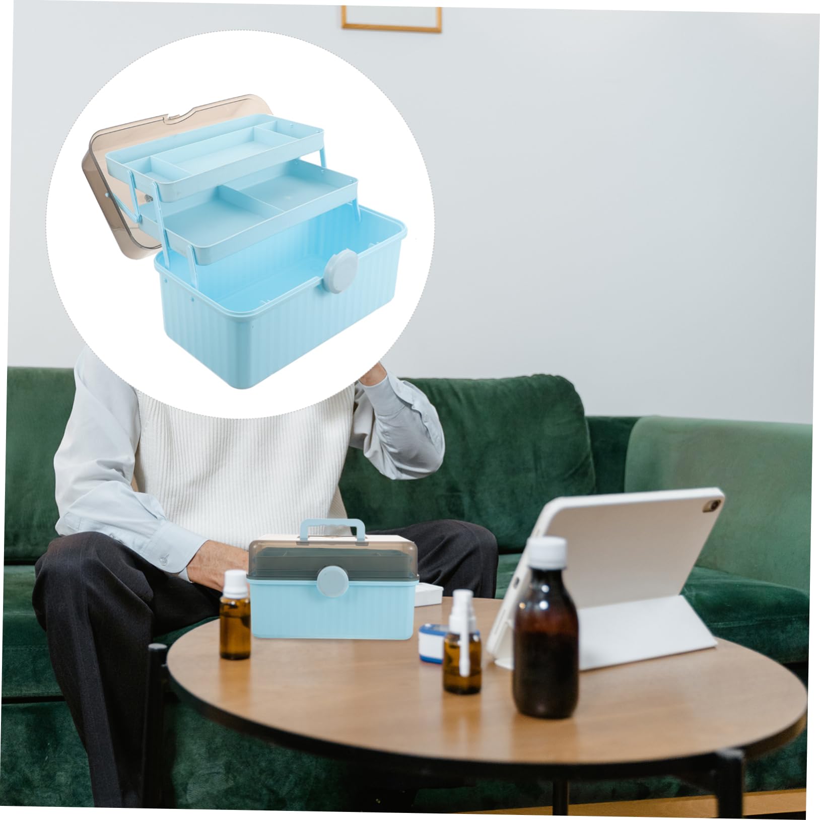 Beavorty Caja Médica Portátil de Plástico Azul Diseño de Capas, Gran Capacidad y Estructura Resistente, Adecuado para Primeros Auxilios en Oficina y Viajes al Aire Libre Estilo Aleatorio