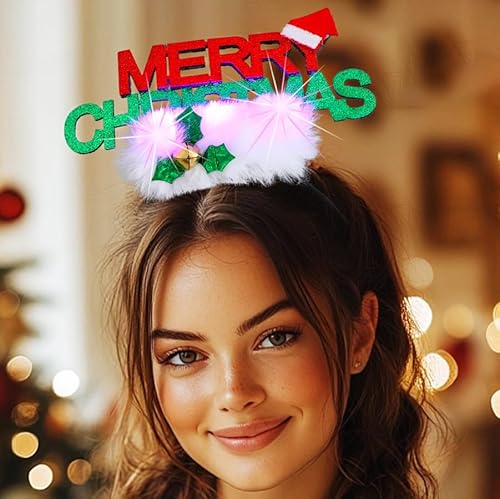 Handcess Light up Christmas Headband LED Hair Band Glowing Costume Hair Hoop Luminous Xmas Hair Accessories for Women