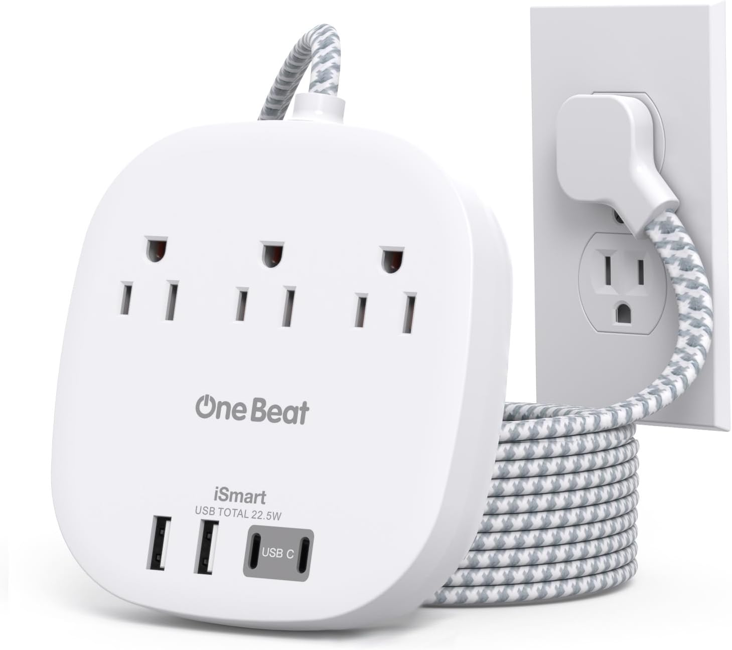 Flat Plug Power Strip, 6ft Ultra Flat Extension Cord - 3 Outlets 4 USB Ports (2 USB C) 22.5W/4.5A Desktop Charging Station, Power Strip No Surge Protection for Cruise Ship, Dorm Room Travel Essentials