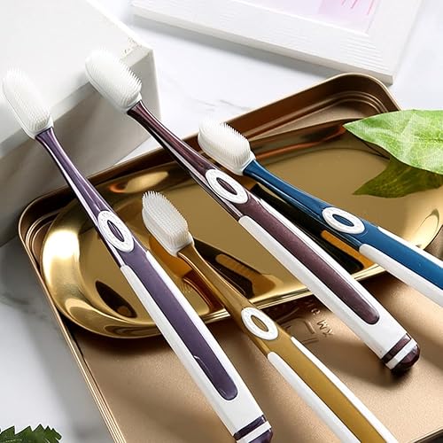 Miniatura 9 de 1 juego de 4 cepillos de dientes extra suaves, cepillos de dientes manuales para adultos, dientes de silicona manuales para mujeres y hombres (color