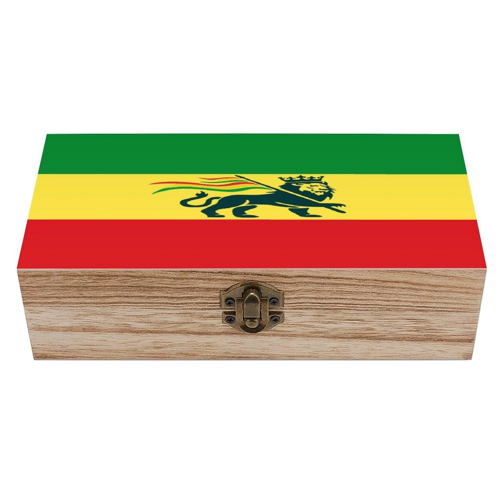 HLBSDM Ethiopian Rastafarian Lion Flag Wooden Storage Box with Front Clasp Vintage Keepsake Boxes for Jewelry Decorative Gift Ideas for Men Women
