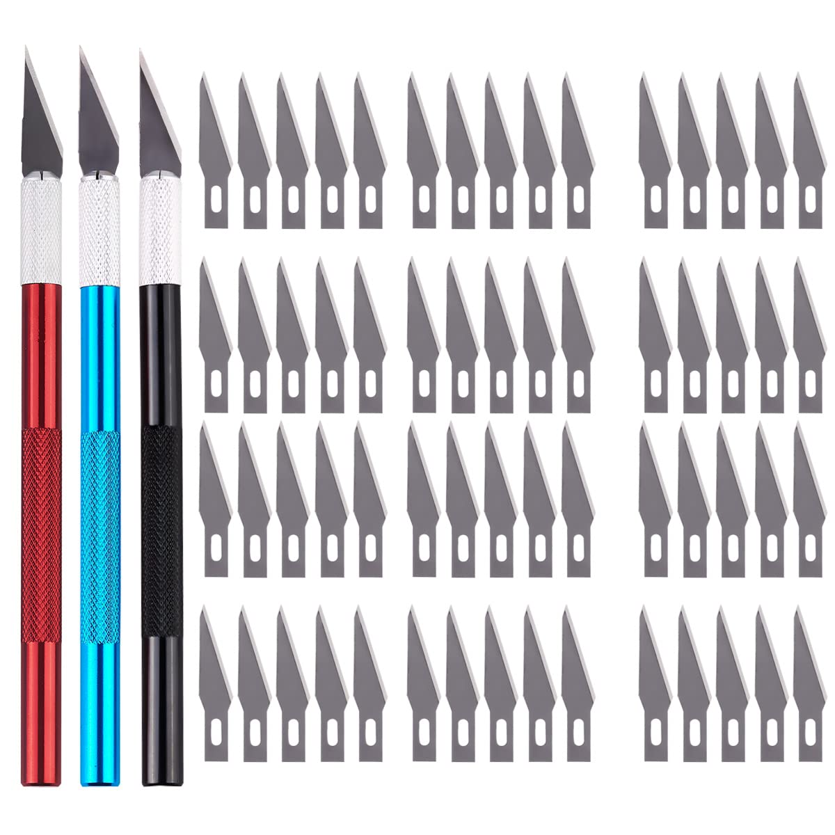 Cutter di Precisione 3 Pezzi Bisturi da taglio con 60 Lame di Ricambio Taglierino di Precisione Cutter Modellismo in Acciaio al Carbonio per Tagliare la Carta Intaglio Fai Da Te