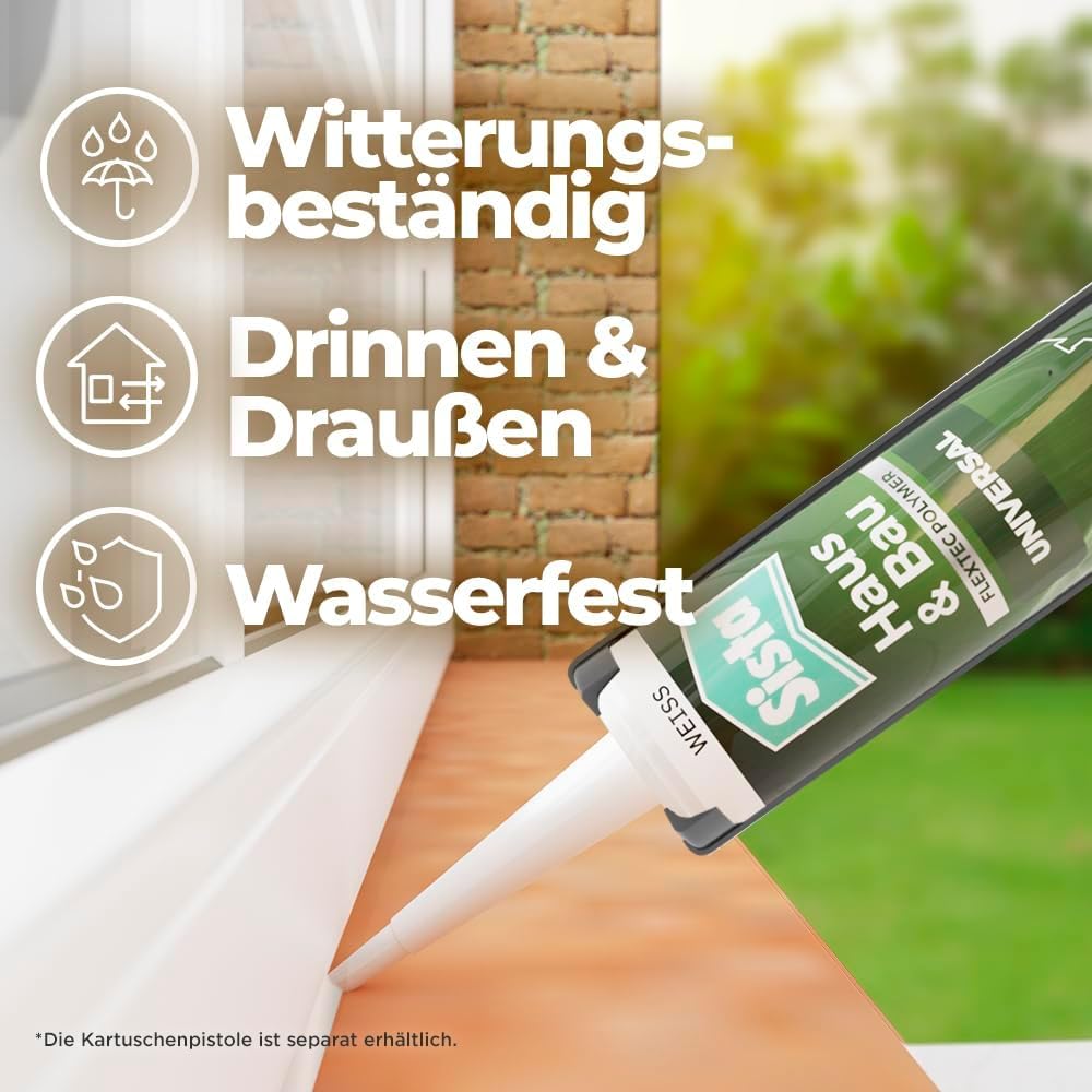 Sista Haus & Bau Universal FlexTec Polymer, Universal-Silikon für Fugen innen & außen, witterungsbeständige Dichtmasse für viele Materialien*, wasserfeste Fugenmasse, 12x280ml Kartusche, transparent