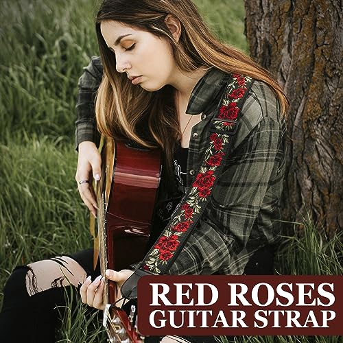 Art Tribute Guitar Strap Cotton Rose Flower W/Free Bonus [2023 New] 2 Picks + Strap Locks + Strap Button. For Bass, Electric & Acoustic Guitars. Awesome Gift For Men & Women Guitarists #TOP2