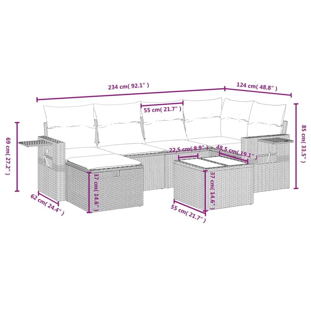 LAPOOH Set Divani da Giardino con Cuscini 7pz Nero Polyrattan,Set Divani da Giardino,Divanetti da Esterno,Divani da Esterno Giardino,Set di Mobili da Giardino-3263801