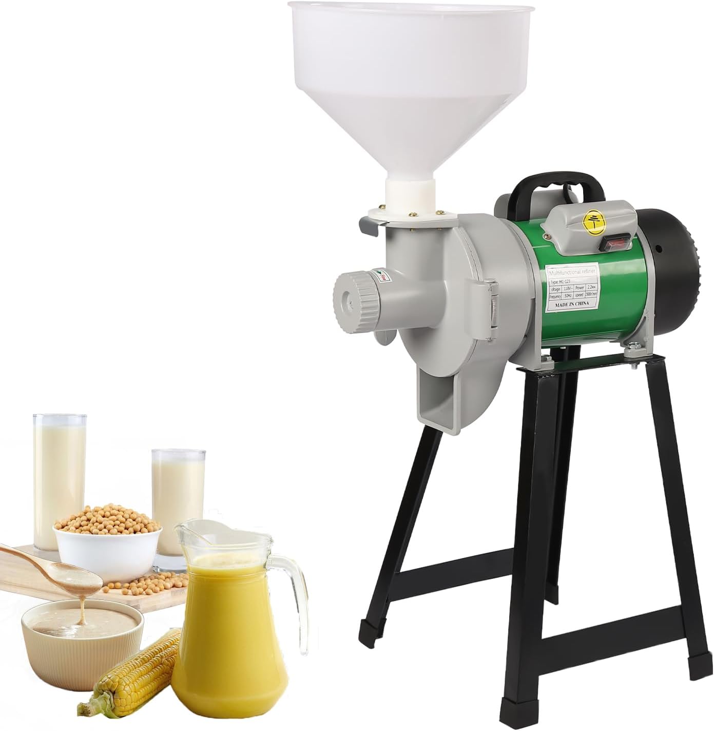 2200W Electric Grain Mill Grinder - Commercial Wet Cereals & Corn Mill Machine with Funnel, Perfect for Rice & Flour Milling, Molino De Maiz Electrico for Home & Kitchen