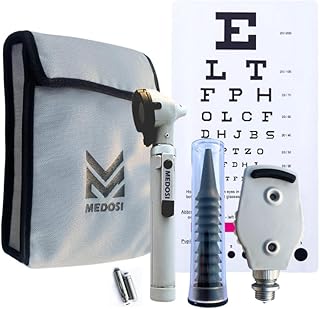ENT Fiber Optic Otoscope Ophthalmoscope Set - Ear Diagnostic Scope LED light Illumination Medical Examination Kit (Grey Ot...