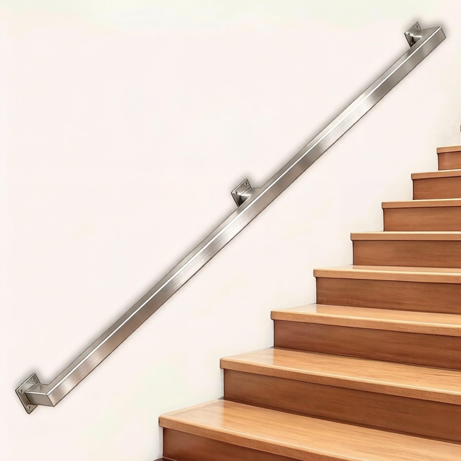 Liyadolaam Women's One Color Industrial Metal Stair Handrails, Staircase Banisters Railing For Concrete, Brick, Or Wooden Walls Diy 304 Stainless Steel Stairs Rail With Metal Screws(14Ft/420Cm)