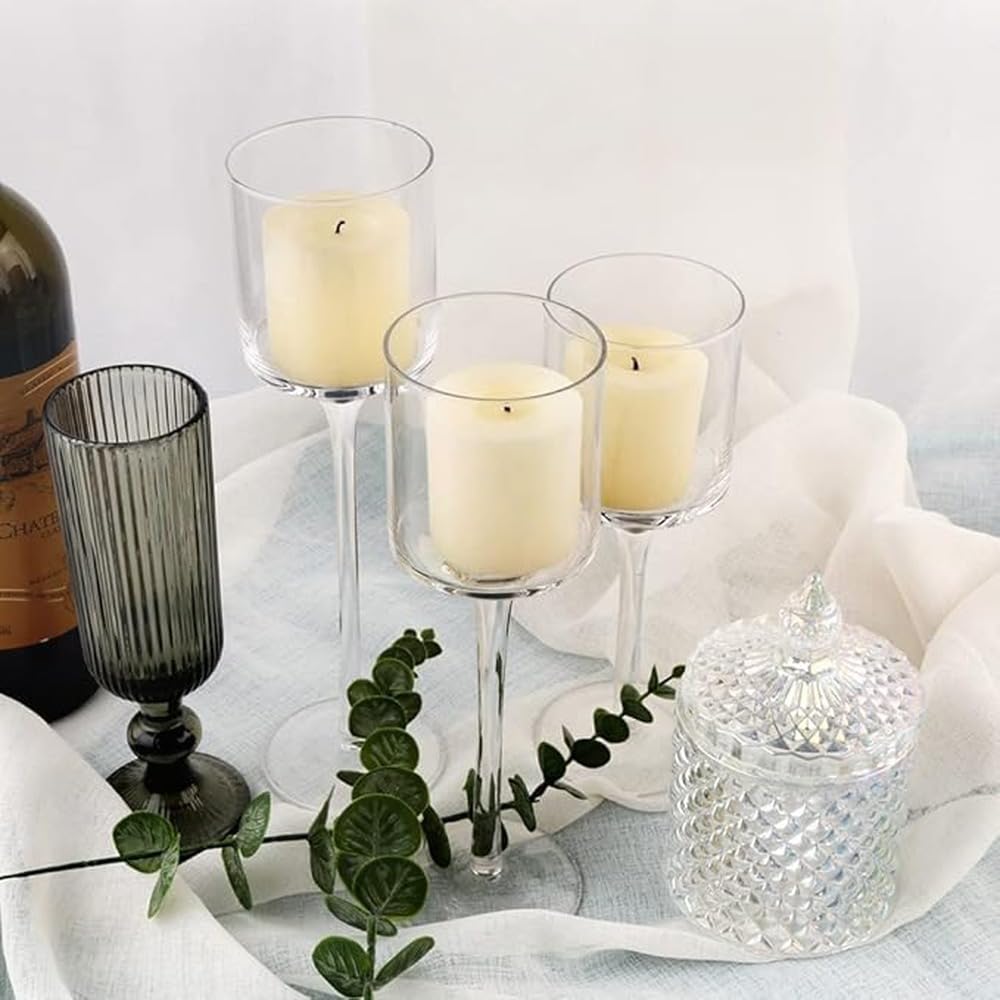 Elegante Juego de Copas de Vino cuadradas y portavelas con Velas