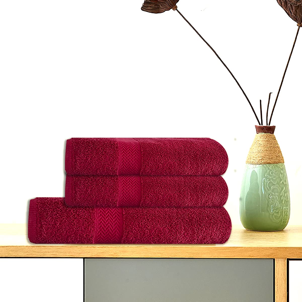 Serviette de bain en coton premium, kit drap de bain et serviette de visage framboise