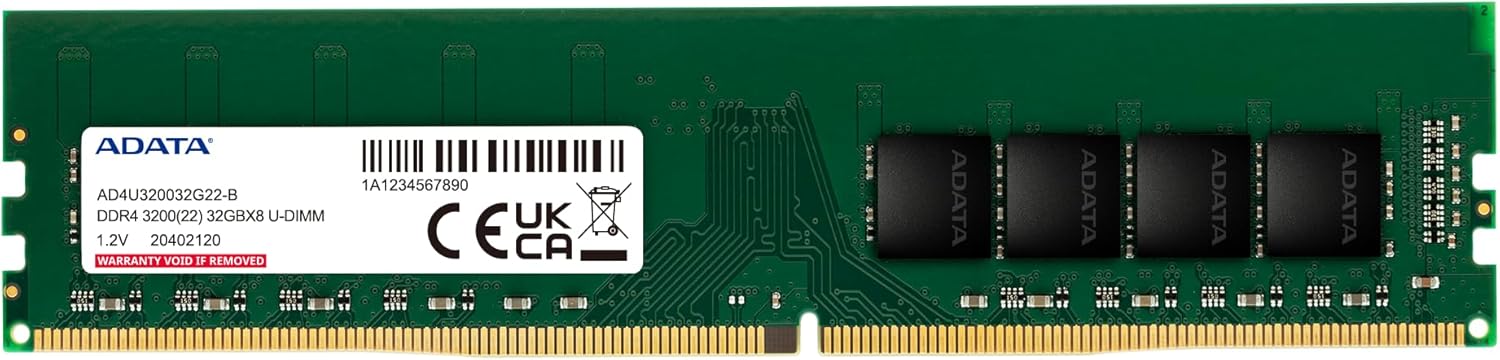 ADATA 32GB DDR4 3200MHz Desktop RAM Memory Module | 1x32GB UDIMM PC4-25600 | CL22 Non-ECC Unbuffered | 288-Pin DIMM for Desktop PCs | AD4U320032G22-SGN