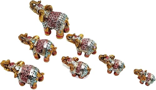 Miniatura 5 de Juego de 7 oro y rojo estatuas de elefantes de la suerte Feng Shui figura decorativa, decoración del hogar inauguración cumpleaños regalo de