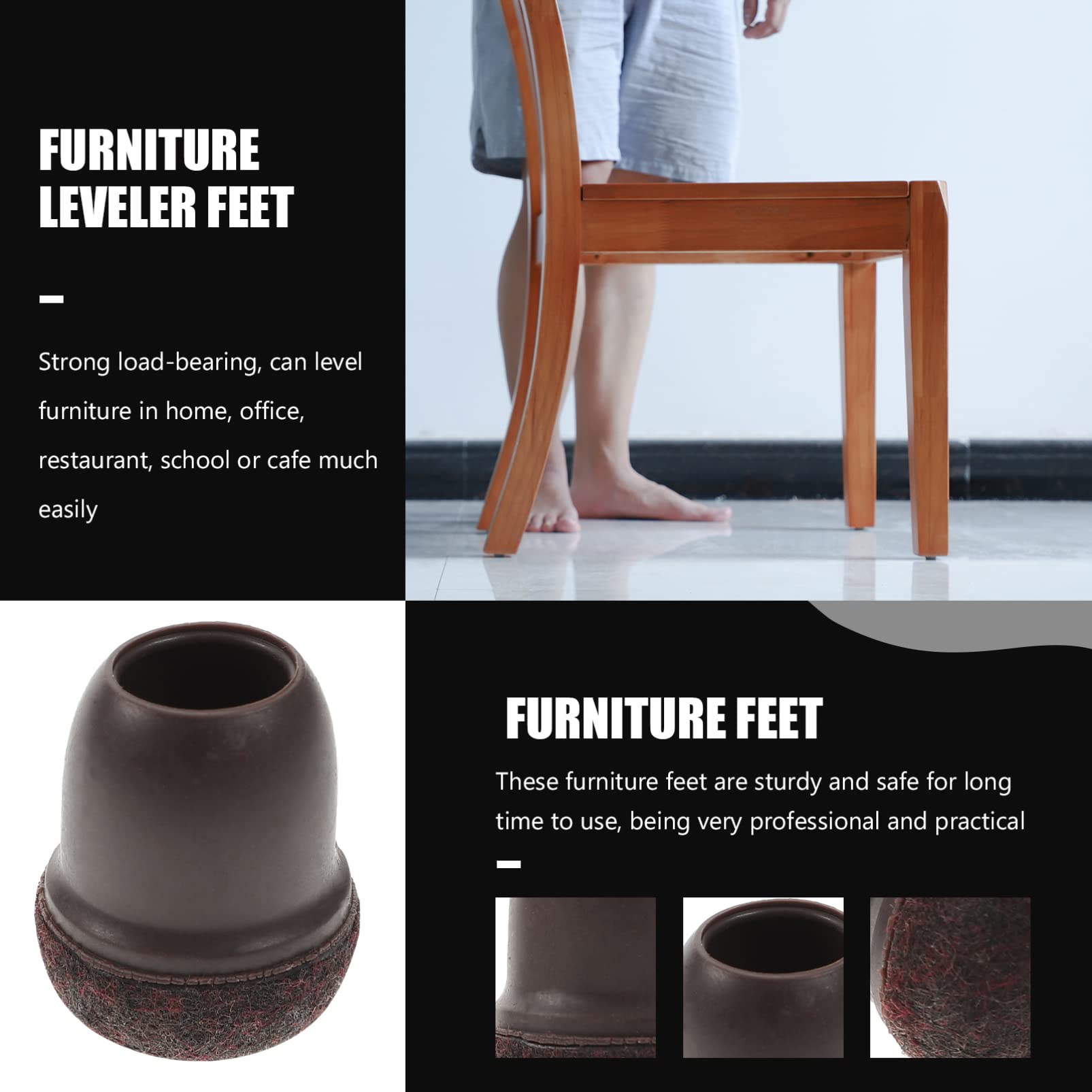 Fundas Protectoras para Patas de Mesa y Silla de 24 Piezas en Color Café, Material TPE y Fieltro, Fáciles de Poner y Antideslizantes para Sala y Dormitorio