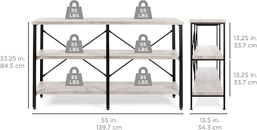 Miniatura 2 de Best Choice Products Mesa consola grande, 3 niveles de 55 pulgadas, rústica, mesa industrial para sofá de almacenamiento para sala de estar,