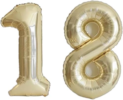 JEYE Globos dorados claros con el número 18 y platino de 40 pulgadas, globos gigantes gigantes de cumpleaños de Mylar de número 1 y 8 para