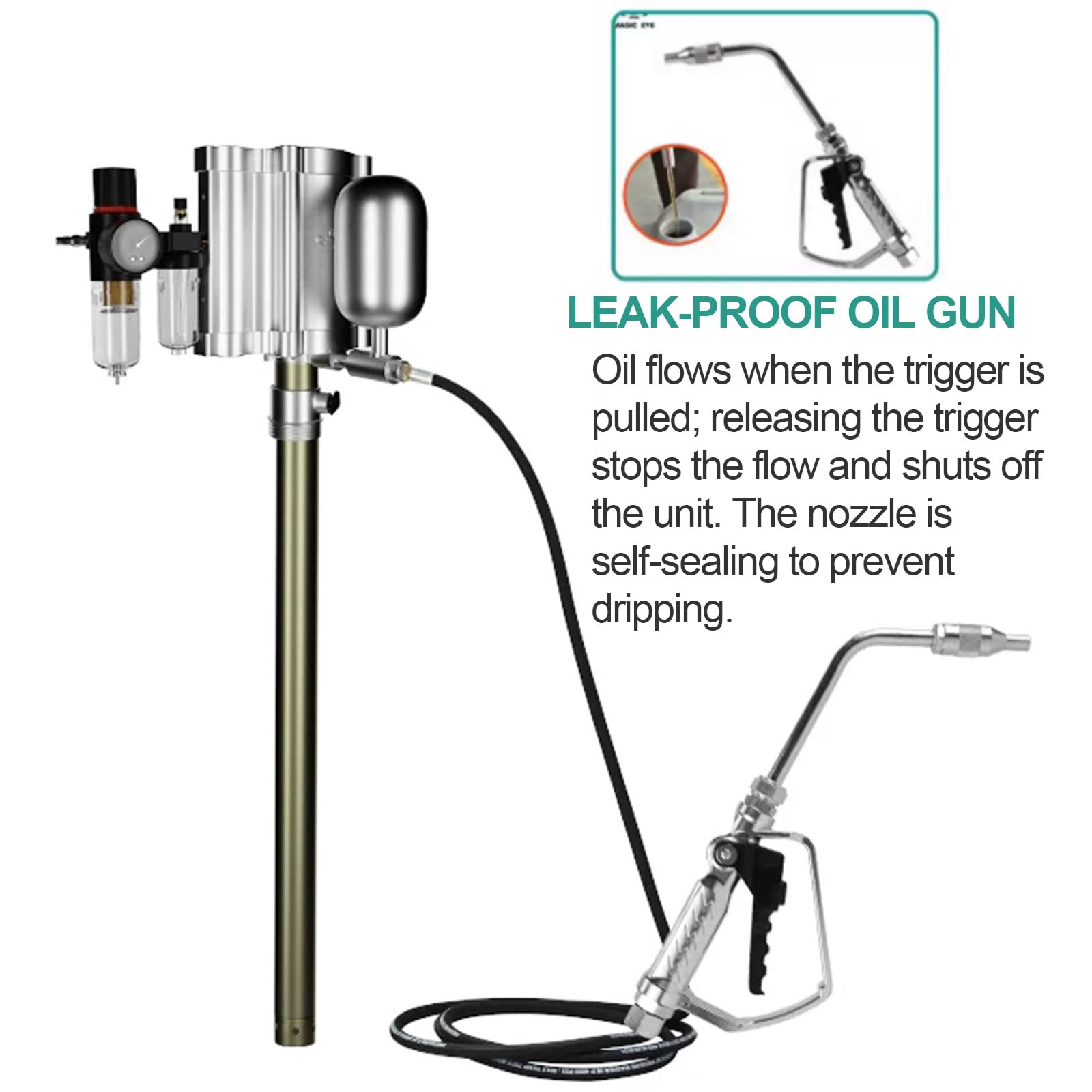 Pompa Pneumatica For Travaso Olio For Carichi Pesanti, Pompa Aspirazione Olio, Dotata Di Manometro,Adatta Al Travaso Di Liquidi A Media E Bassa Viscosità(Low viscosity,Pump)