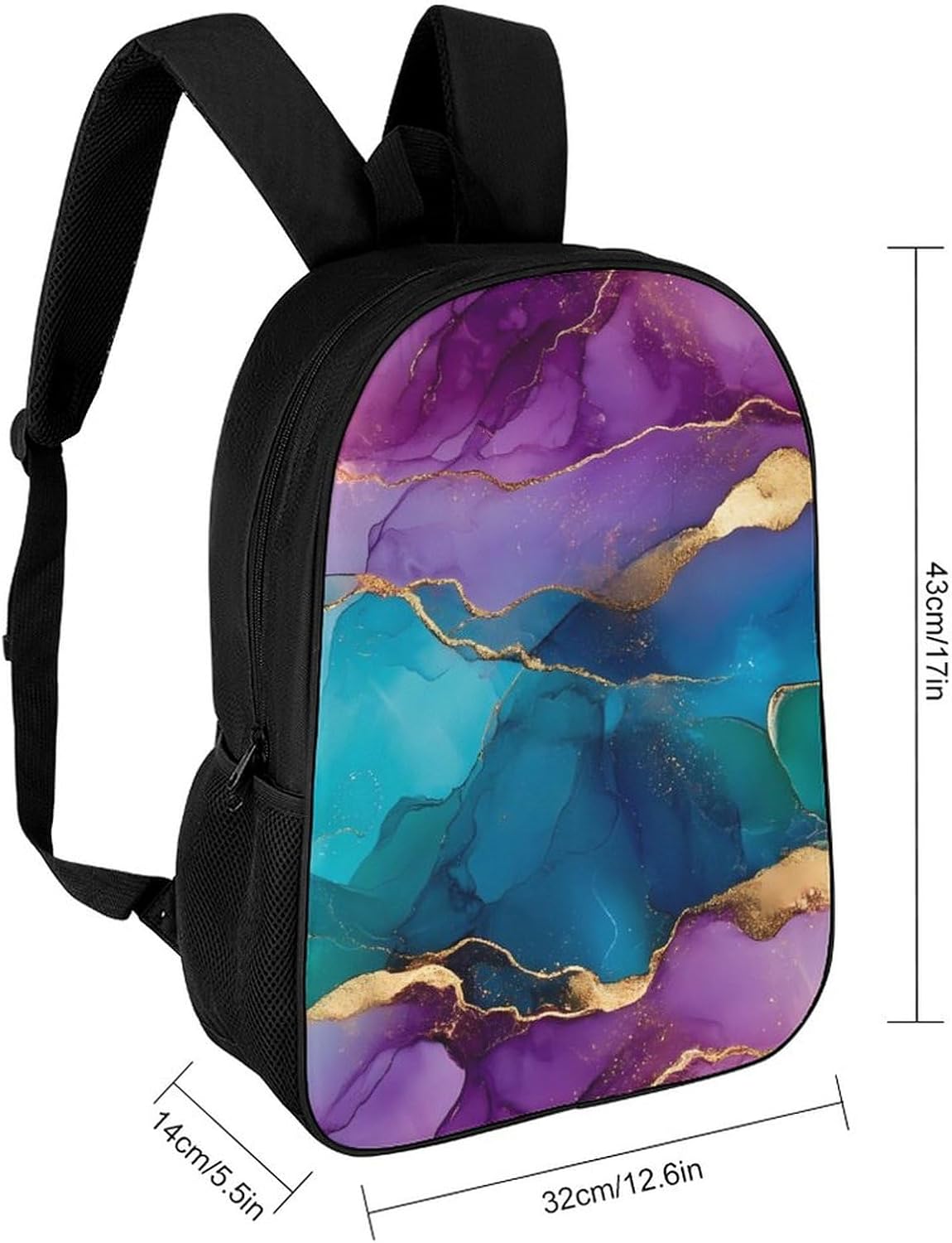 Blue Purple And Gold Abstract Travel Backpack 17 Inch Casual Daypack Shoulder Bag with Adjustable Shoulder Straps