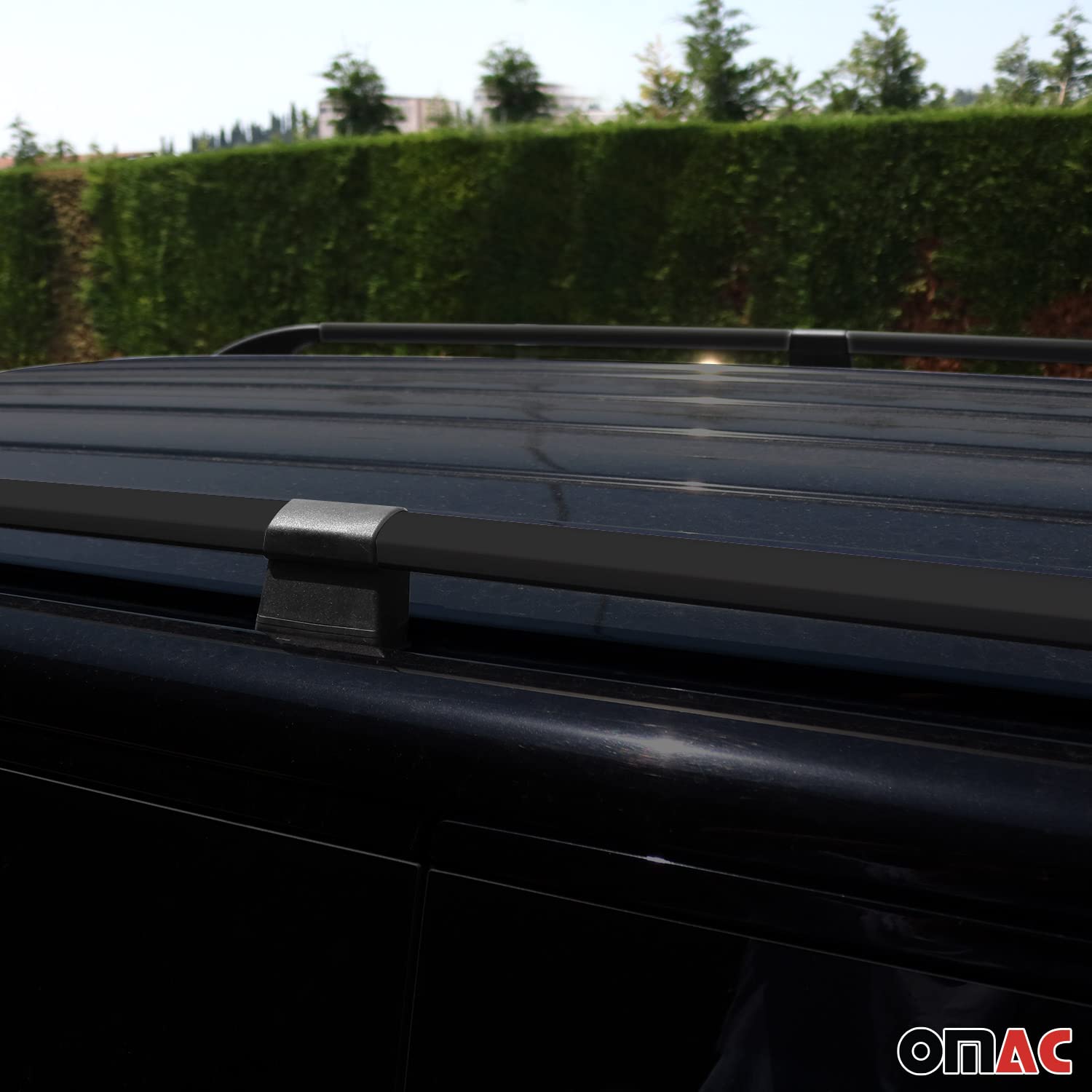 OMAC Barras de Techo Relingträger Compatible con VW T5 T6 Transporter Multivan Caravelle 2003-2024 L1 Kurzer Aluminio Negro 2tlg